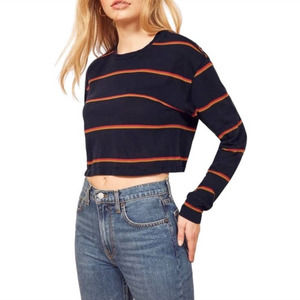 Reformation Blue Striped Chloe Long Sleeve Crop Top Size M